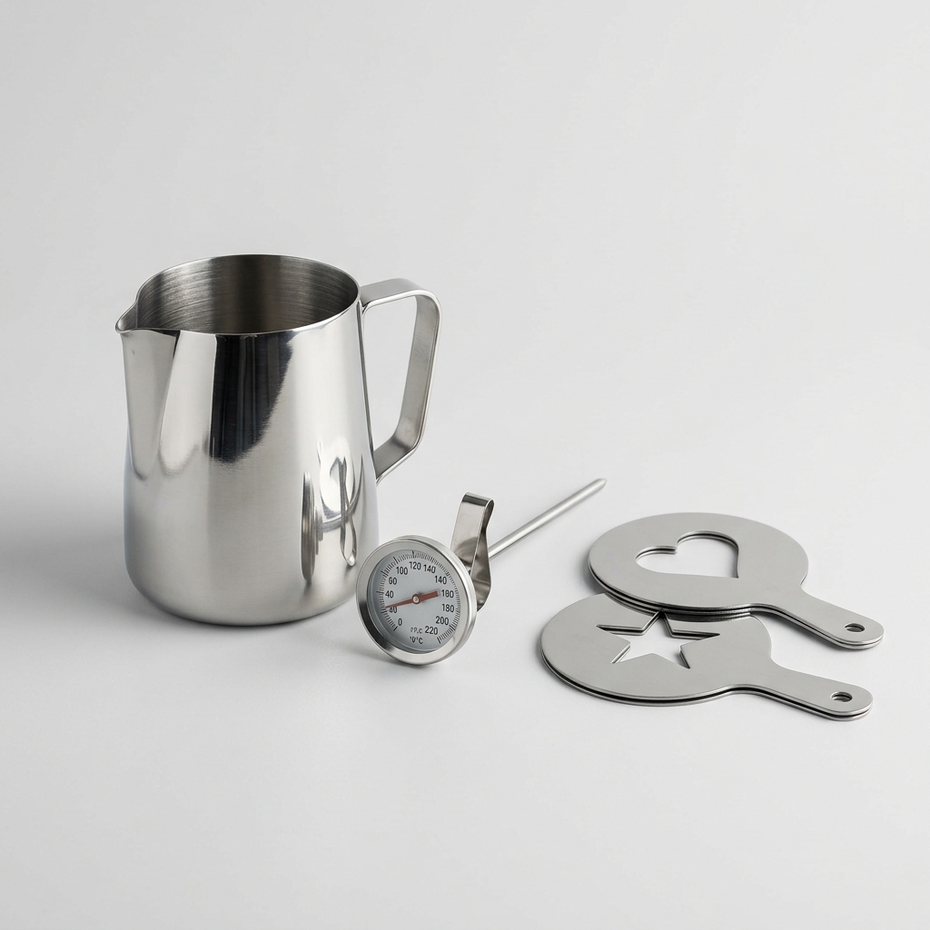 vibrantlifefu Milk Frothing Tool Set - Pitcher, Thermometer & Stencils